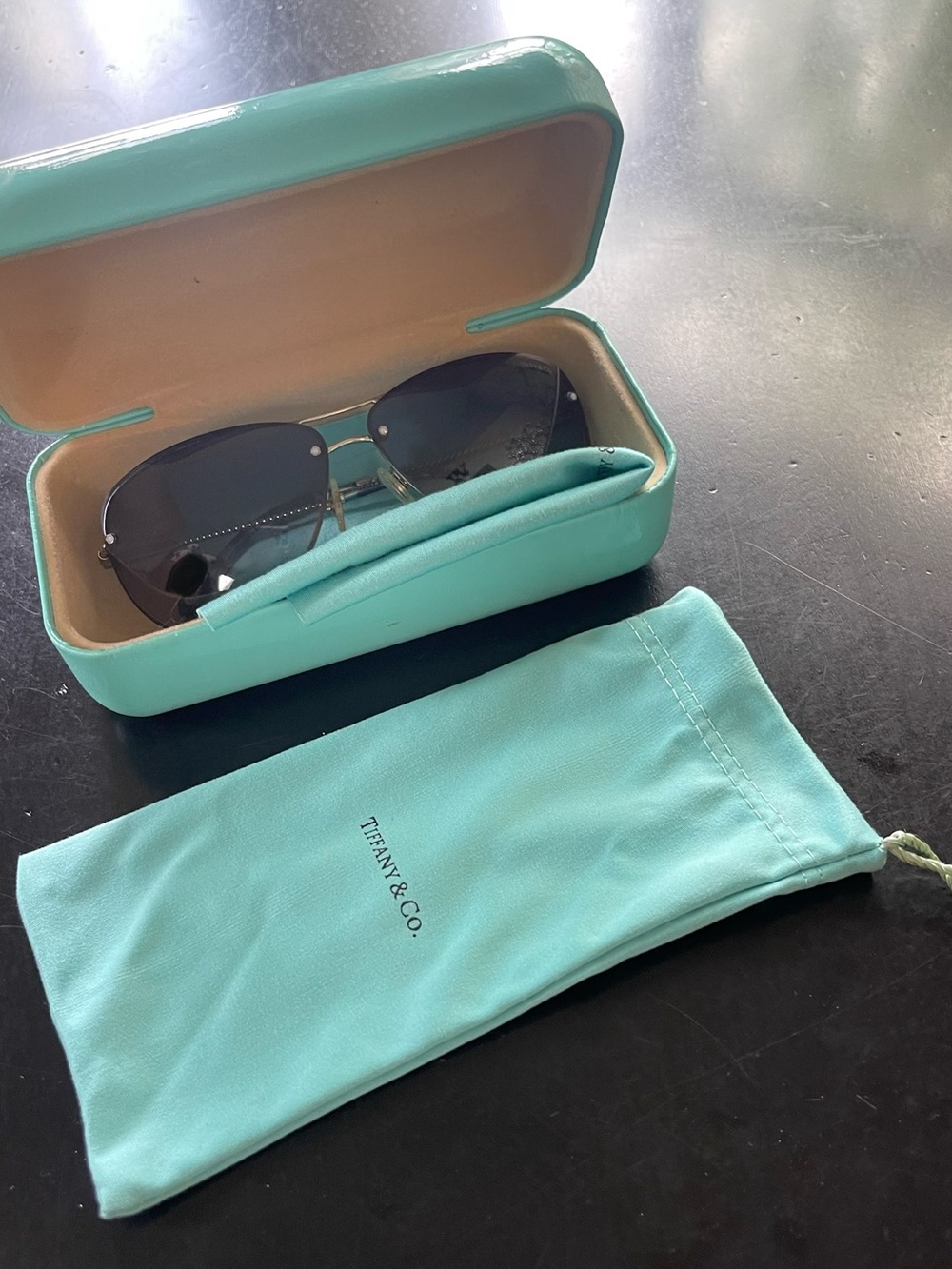 Tiffany & Co 3039-B 6051/4L Silver Blue Aviator Sunglasses